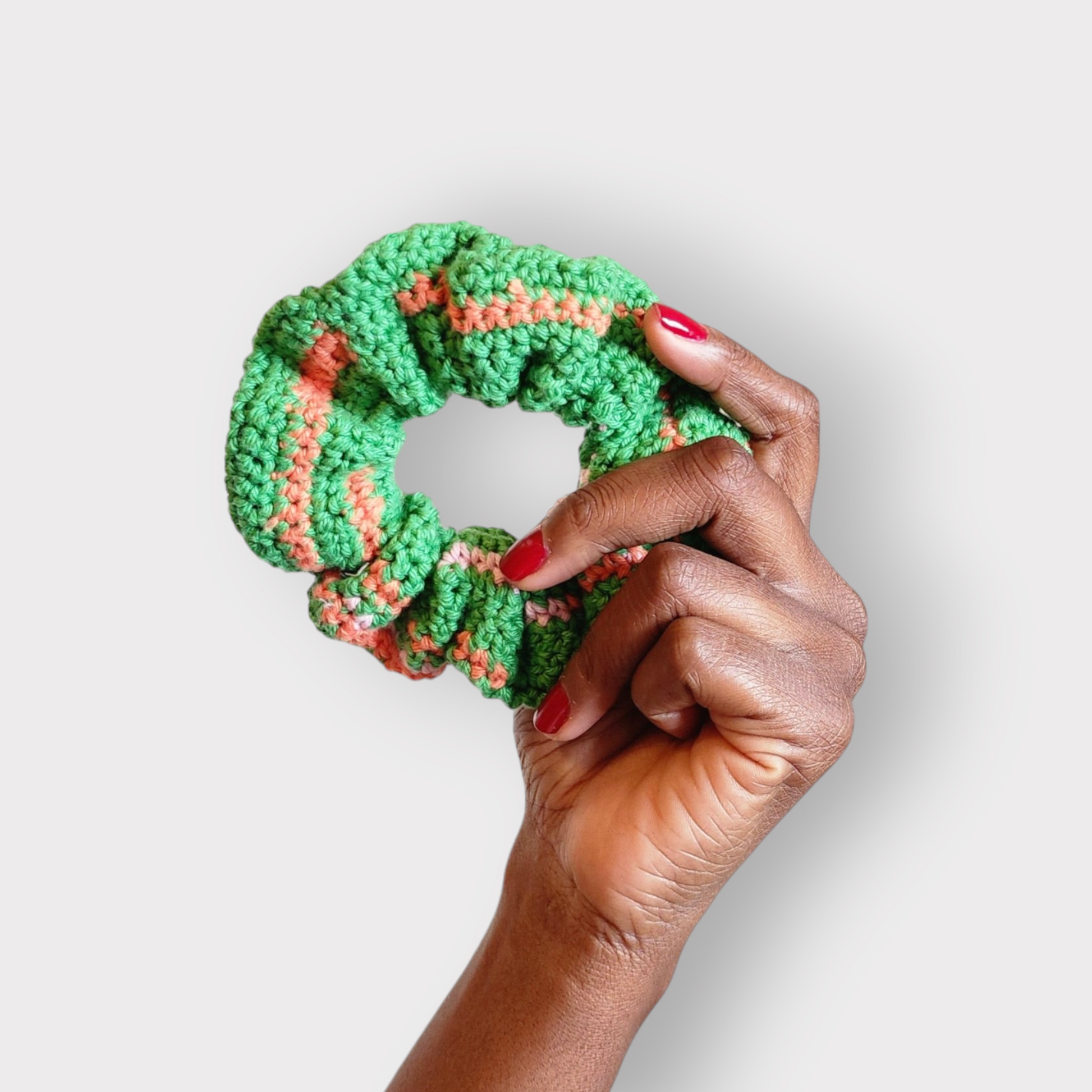 Scrunchie de Crochê Verde e Laranja