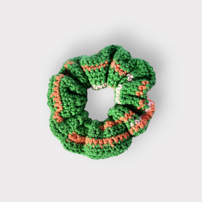 Scrunchie de Crochê Verde e Laranja