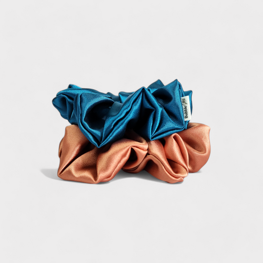 Duo de Sleep Scrunchies de Cetim Azul/Blush