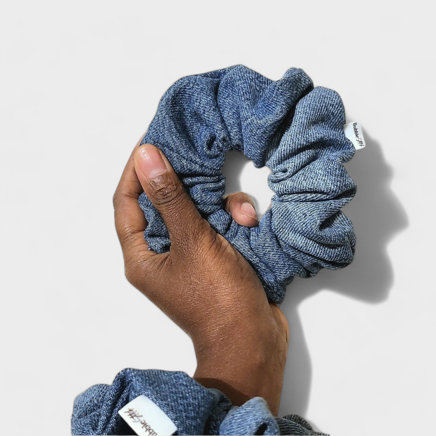 Scrunchie de tecido blue jeans, tamanho XL