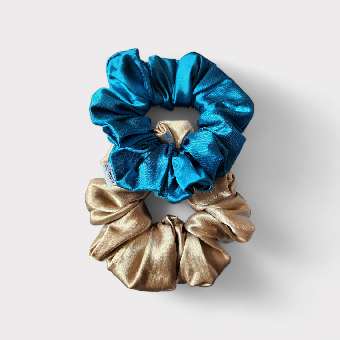 Duo de Sleep Scrunchies de Cetim Azul/ Champagne